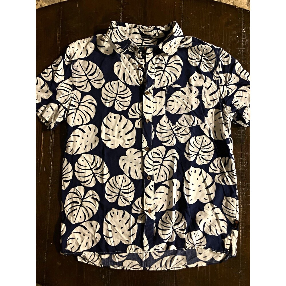 Margaritaville Men S Blue White Tropical Floral Short Sleeve Woven Rayon Shirt